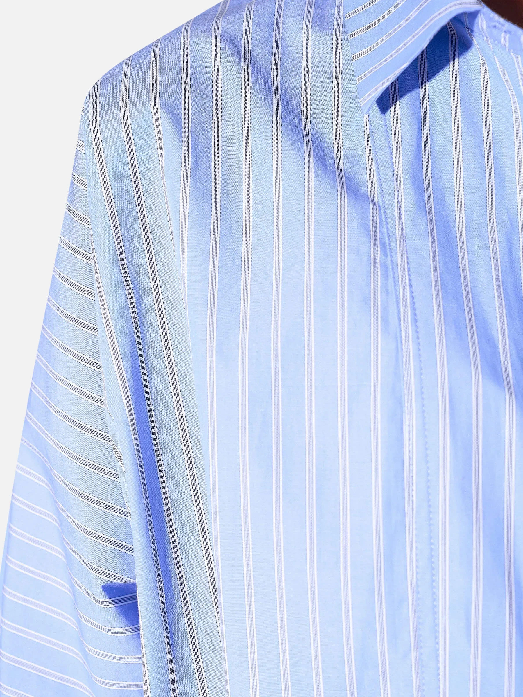 Blauwe Blouse Dames Strik Katoen Strepen Boyfriend David