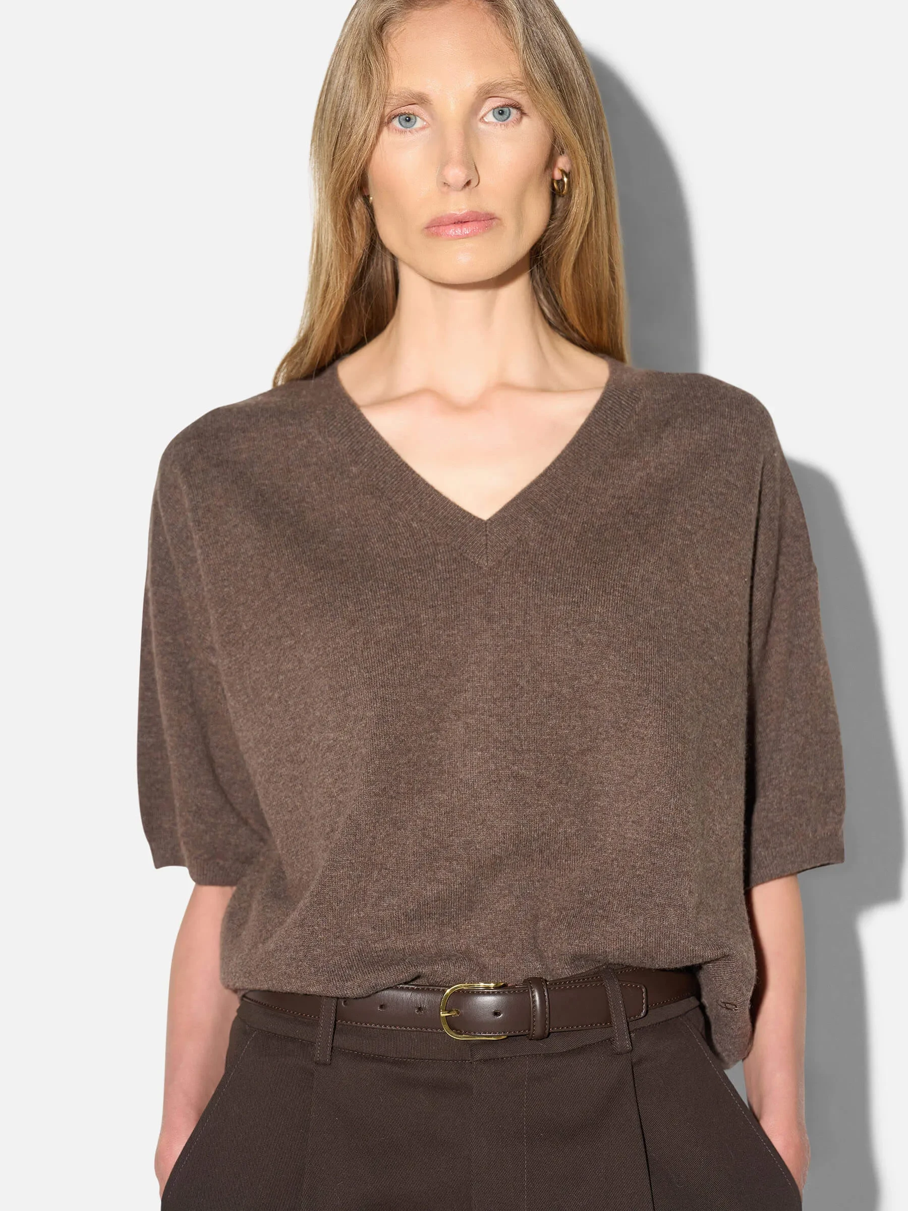 Cashmere Dames Trui V Hals Romeo Bruin