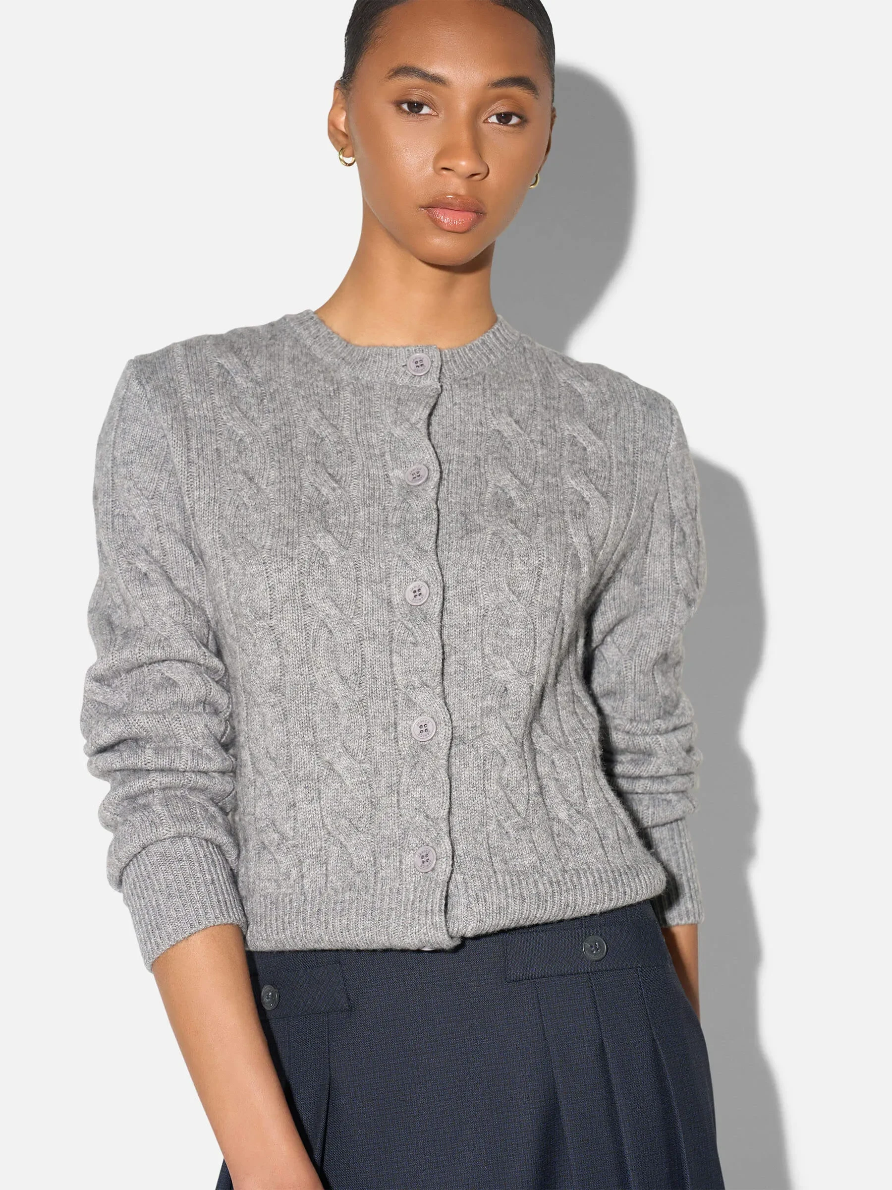 Cashmere Kabel Vest Dames Claude Grijs
