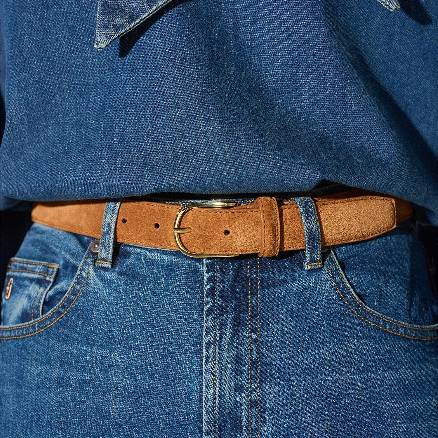 Leren Riem Dames Chase Goud Cognac Suede