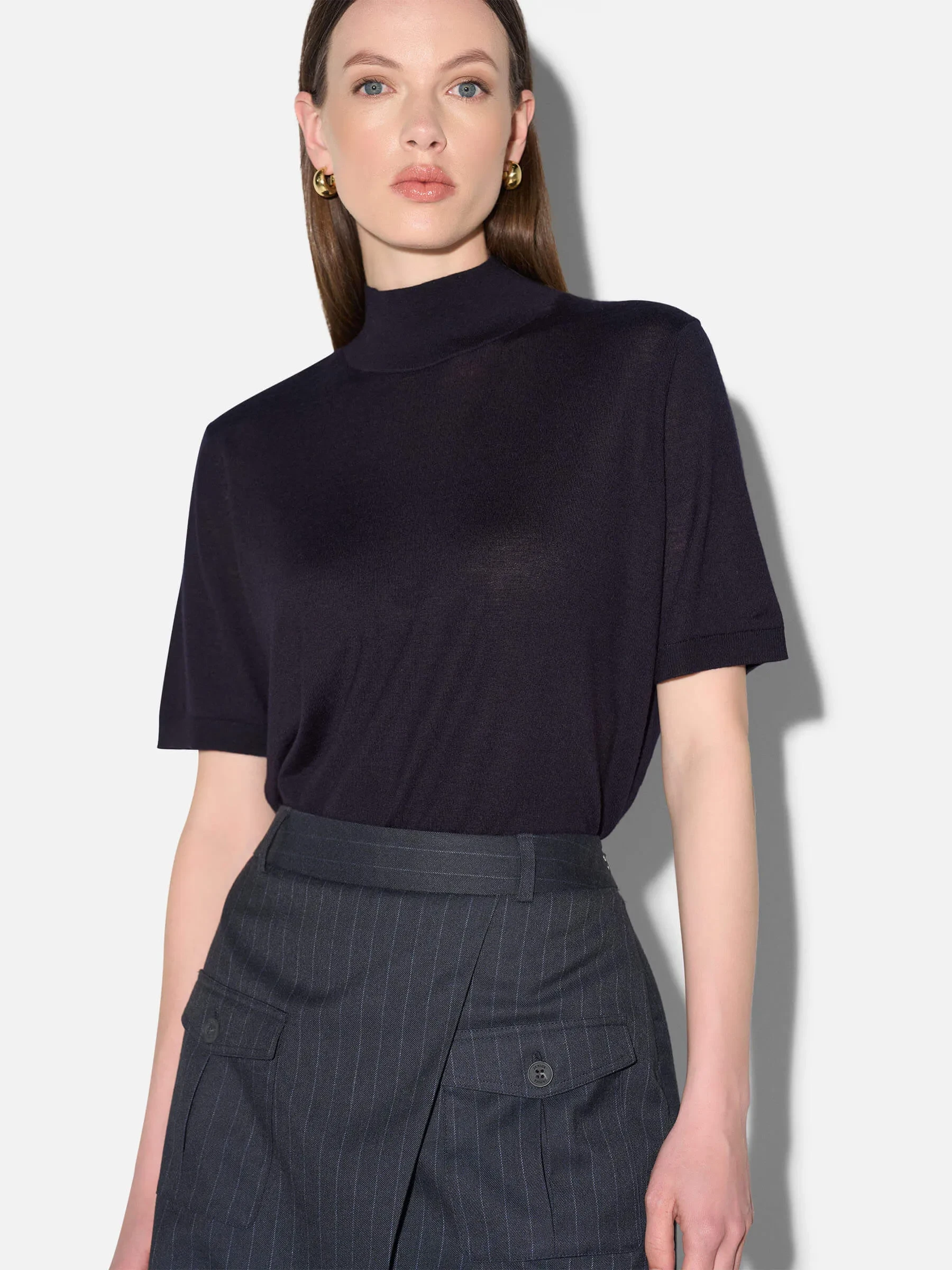Merino Wollen Coltruitje Korte Mouw Knight Blauw
