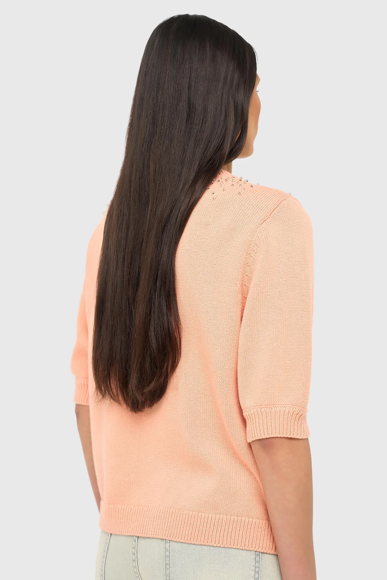 Peach Katoenen Dames Truitje Met Steentjes Barret